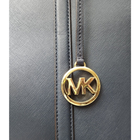 Michael Kors Navy Blue Leather Double Handles Zipper Closure Tote Shoulder Bag - Picture 6 of 16